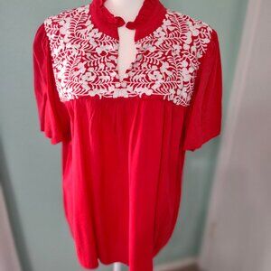 LayerZ Clothing Brand Honey Top Red Embroidered Blouse Size L